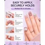 Dusty Purple Bow & Rhinestone Press‑On Nails, Short Round Gentle Style Pearl Glitter False Nails